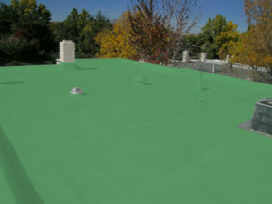 "terraza impermeabilizada con membrana liquida poliuretanica plus color verde"